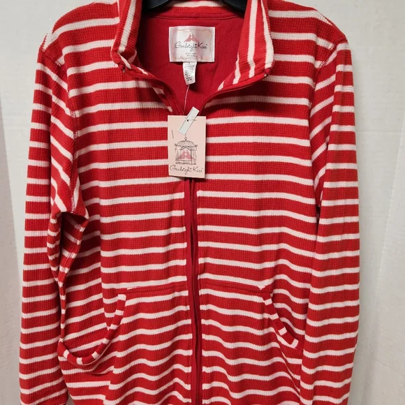 1pc Goodnight Kiss Super Soft Red White Stripe Pajamas Size Large New - Picture 2 of 7